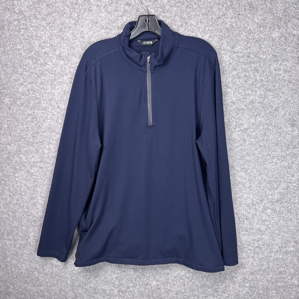 Cuts‎ Pullover Quarter Zip XXL Navy Blue Viscose Blend Stretch Business Casual